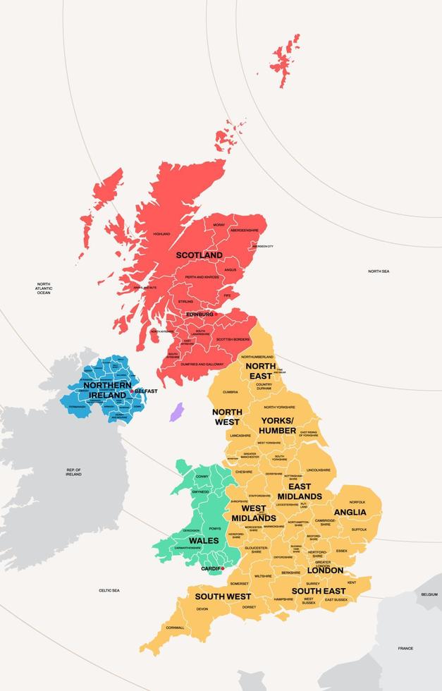 United Kingdom Country Map with Region Names vector