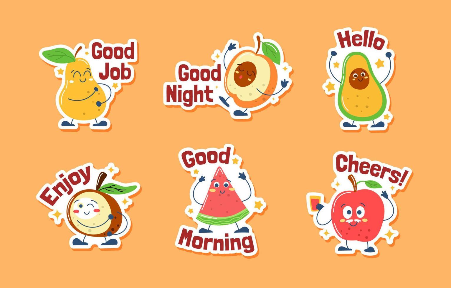 frutas personaje conjunto de saludo pegatinas vector