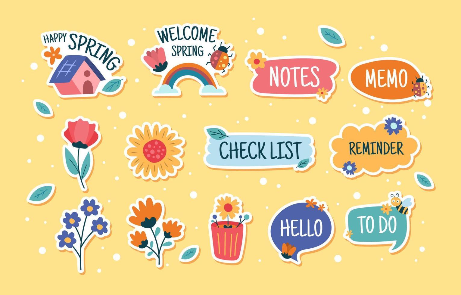 Spring Colorful Flower and Insect Journal Sticker vector