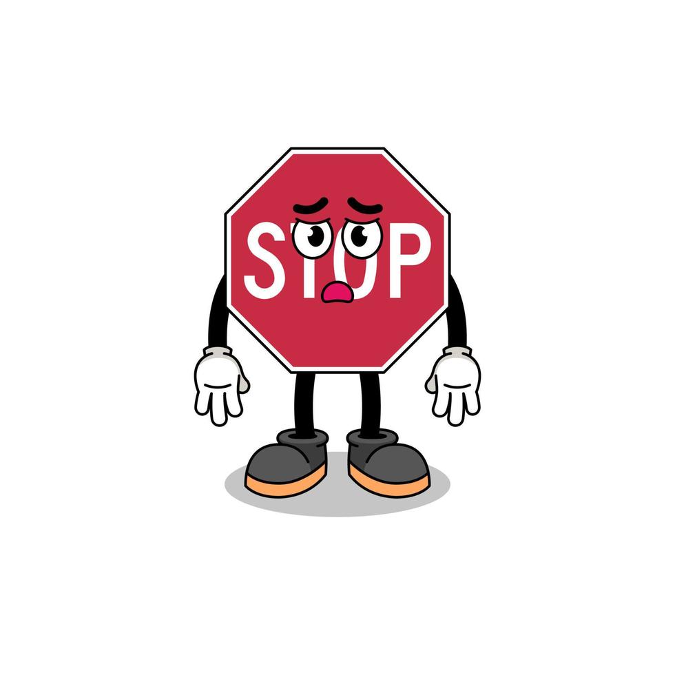 stop road sign cartoon illustration with sad face vector