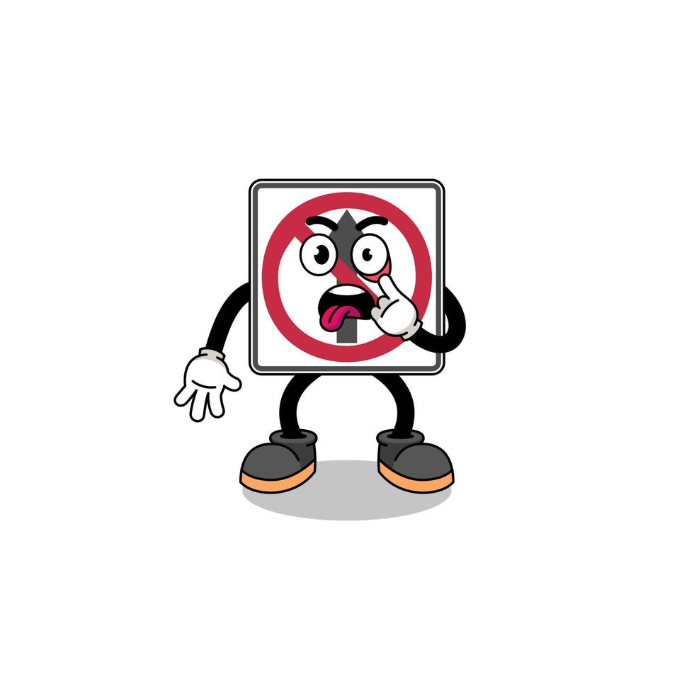 Character Illustration of no thru movement road sign with tongue sticking out vector