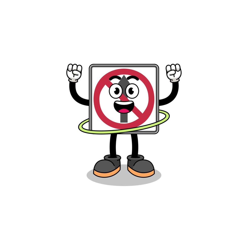 Character Illustration of no thru movement road sign playing hula hoop vector
