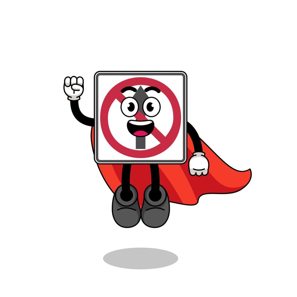 no thru movement road sign cartoon with flying superhero vector