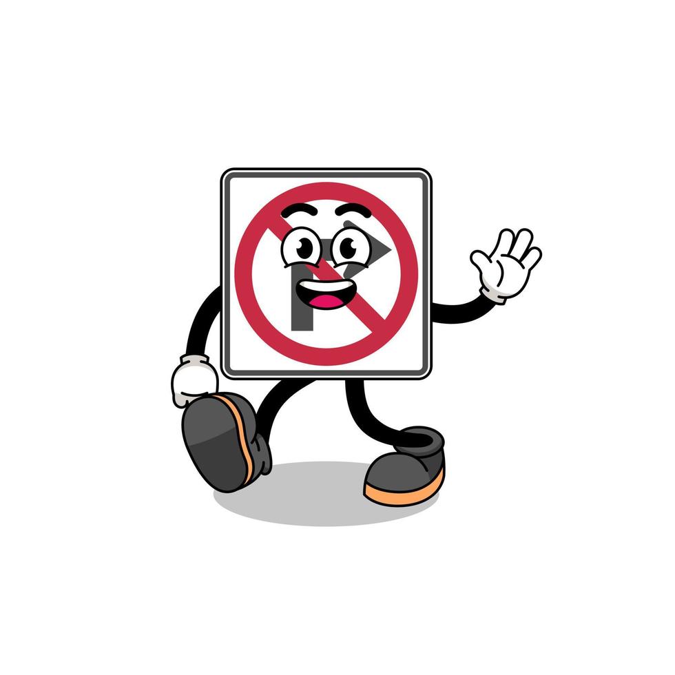 no right turn road sign cartoon walking vector