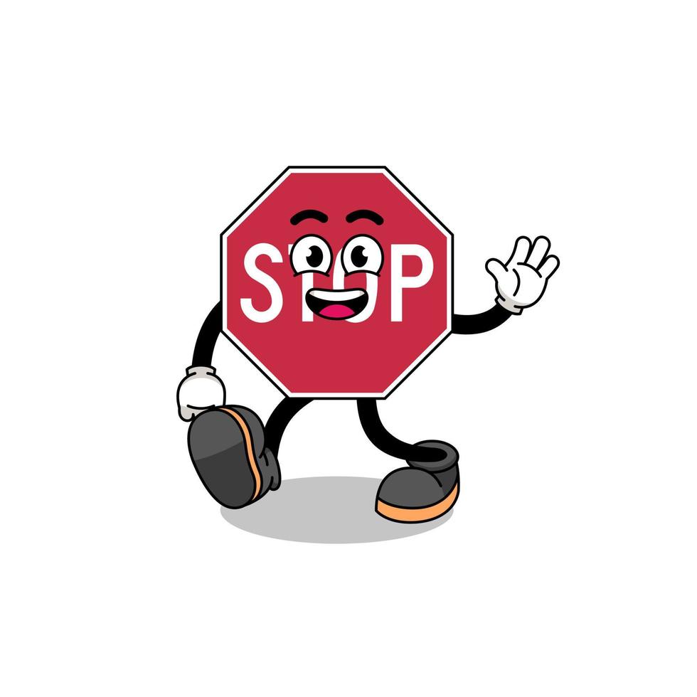 stop road sign cartoon walking vector