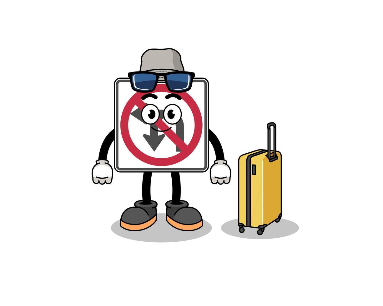 no left or U turn road sign mascot doing vacation vector