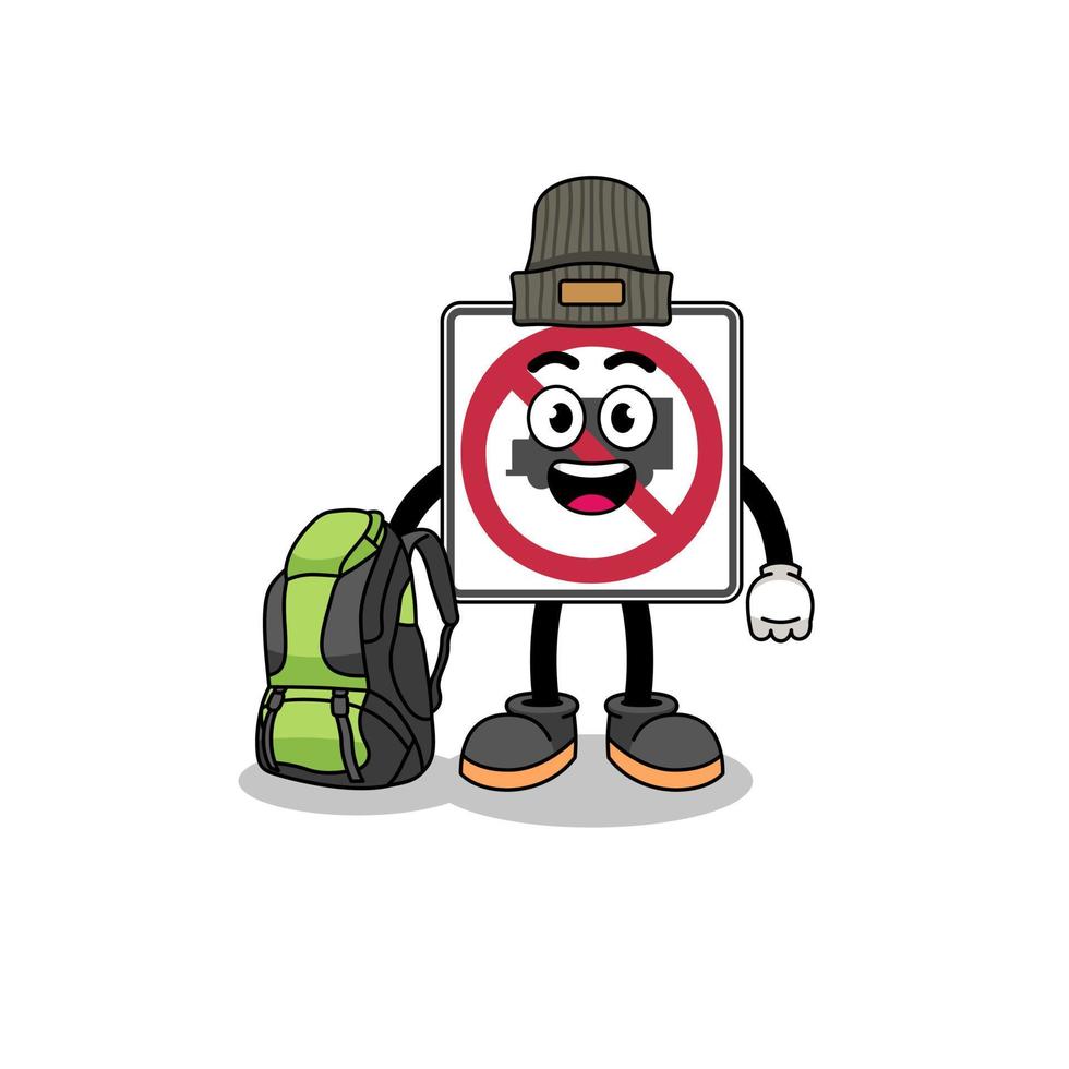 Illustration of no trucks road sign mascot as a hiker vector