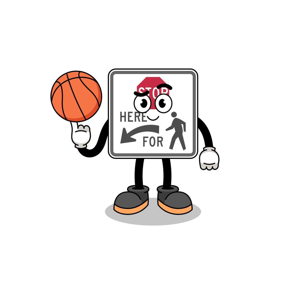 stop here for pedestrians illustration as a basketball player vector