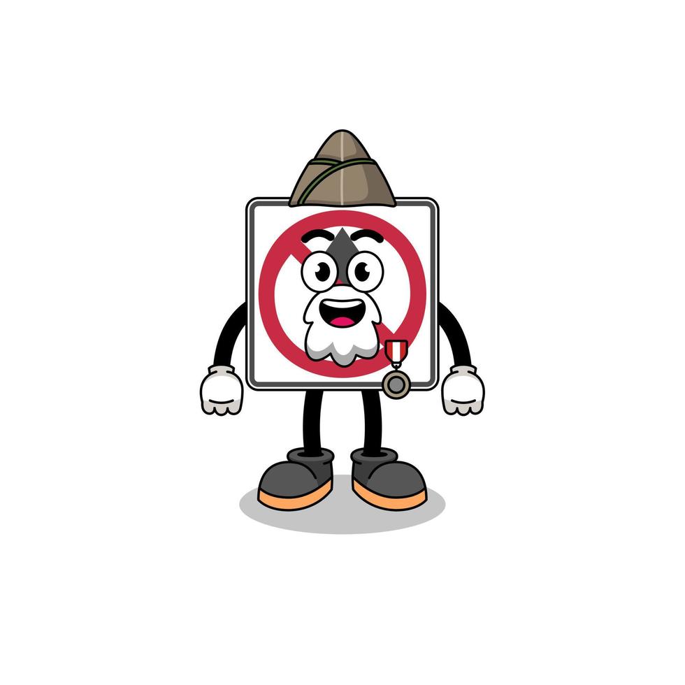 Character cartoon of no thru movement road sign as a veteran vector