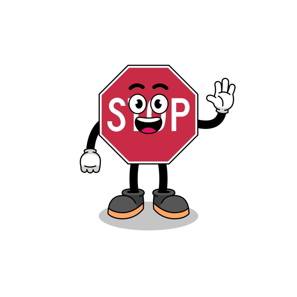 stop road sign cartoon doing wave hand gesture vector