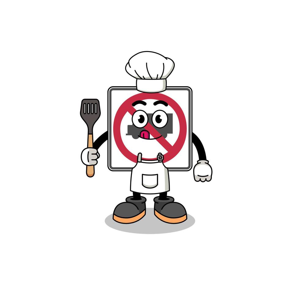 mascota ilustración de No camiones la carretera firmar cocinero vector