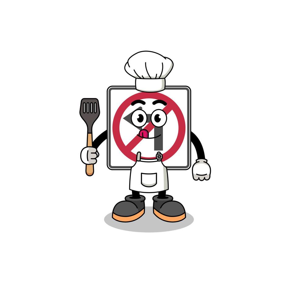 mascota ilustración de No izquierda giro la carretera firmar cocinero vector