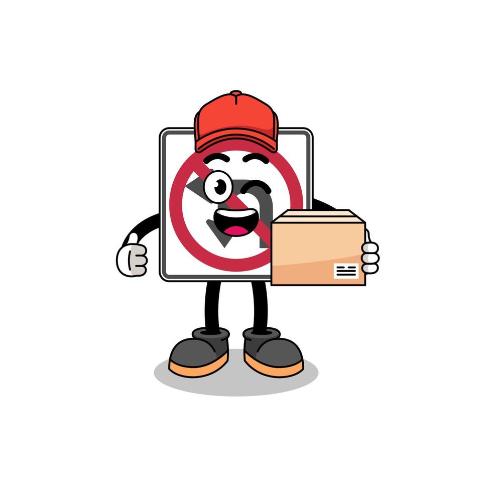 no left or U turn road sign mascot cartoon as an courier vector