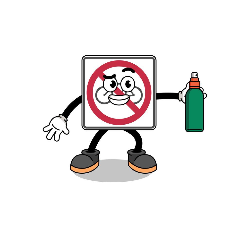 no bicycles road sign illustration cartoon holding mosquito repellent vector