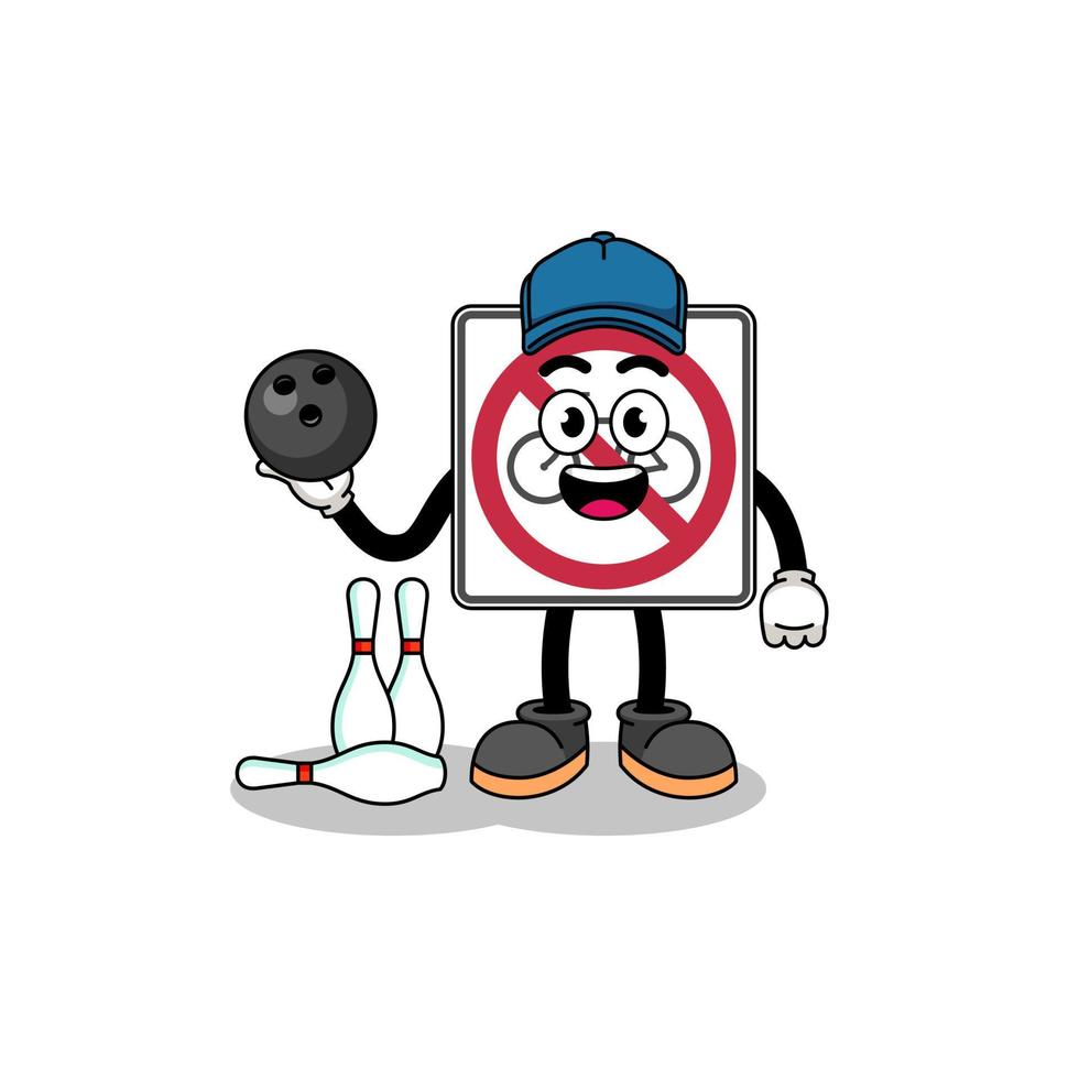 Mascot of no bicycles road sign as a bowling player vector