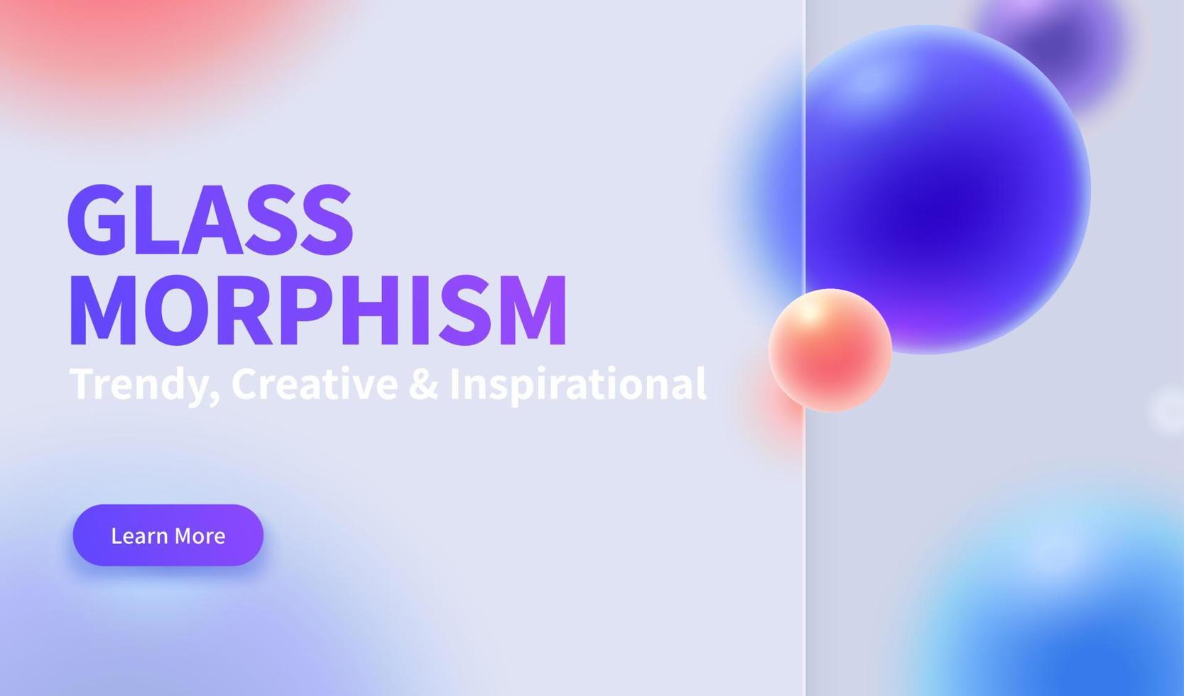 3d trendy and futuristic glass morphism website landing page template. Matte glass partition with colorful floating sphere. Suitable for technology or business corporate homepage. vector