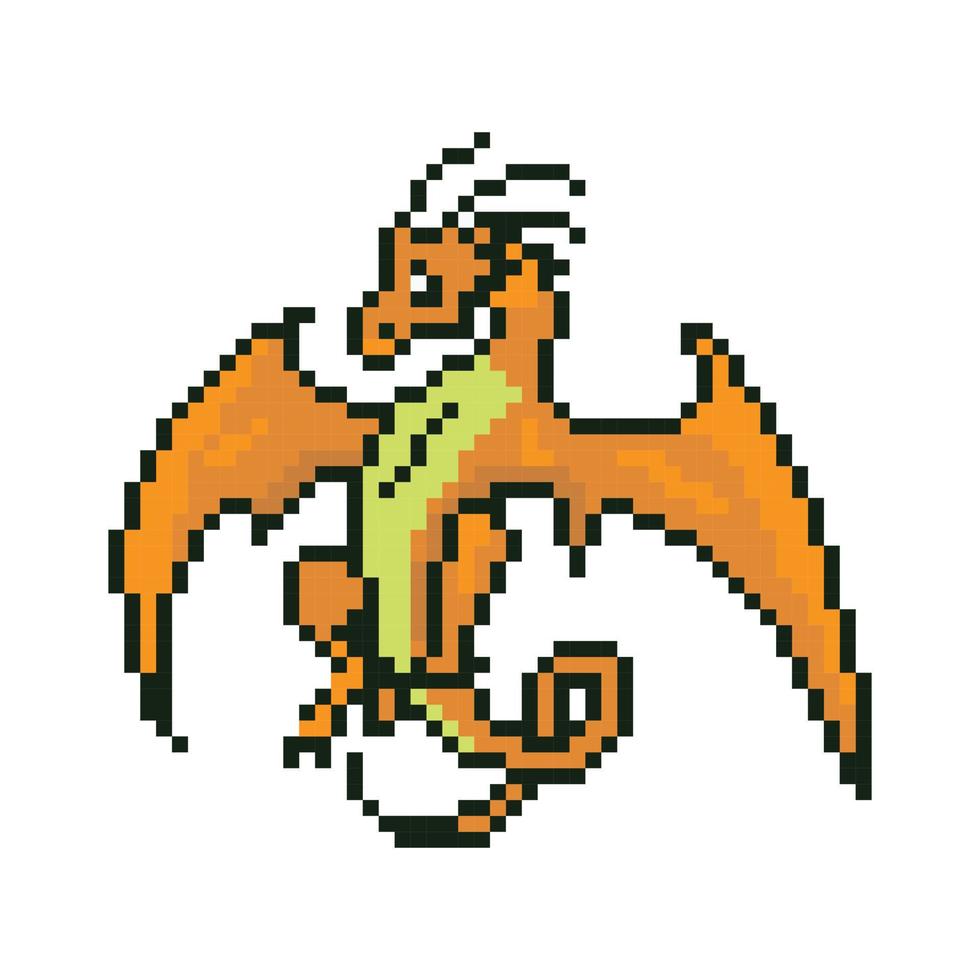 Pixel art flying dragon, dragon pixel illustration, Vector cartoon monster pixel design