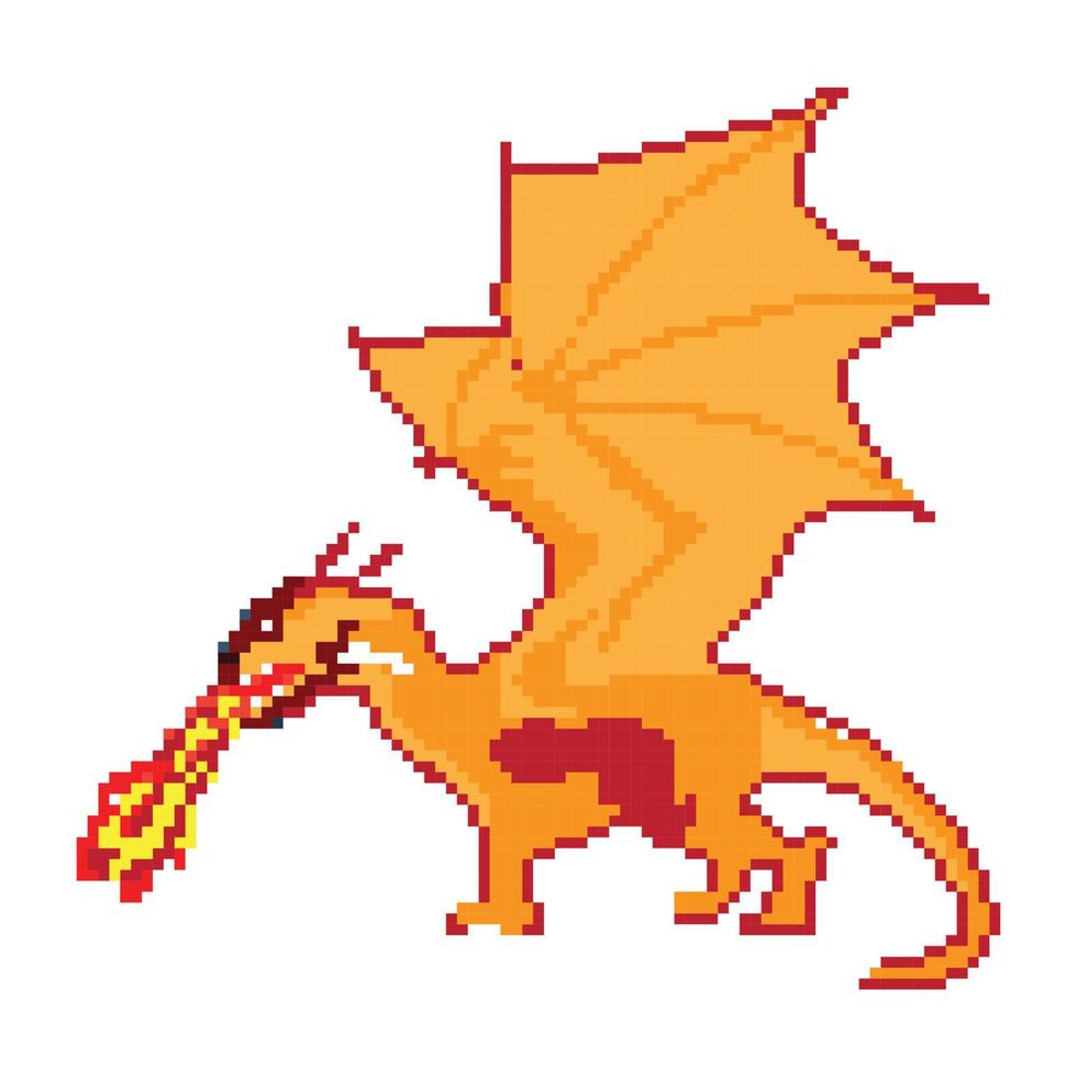 Pixel art flying dragon, dragon pixel illustration, Vector cartoon monster pixel design