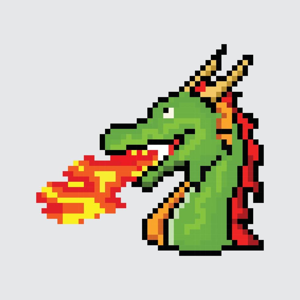 Pixel art flying dragon, dragon pixel illustration, Vector cartoon monster pixel design