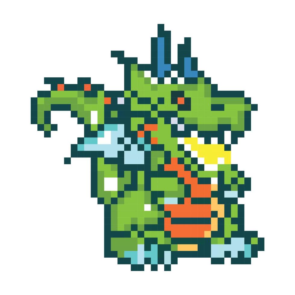 Pixel art flying dragon, dragon pixel illustration, Vector cartoon monster pixel design