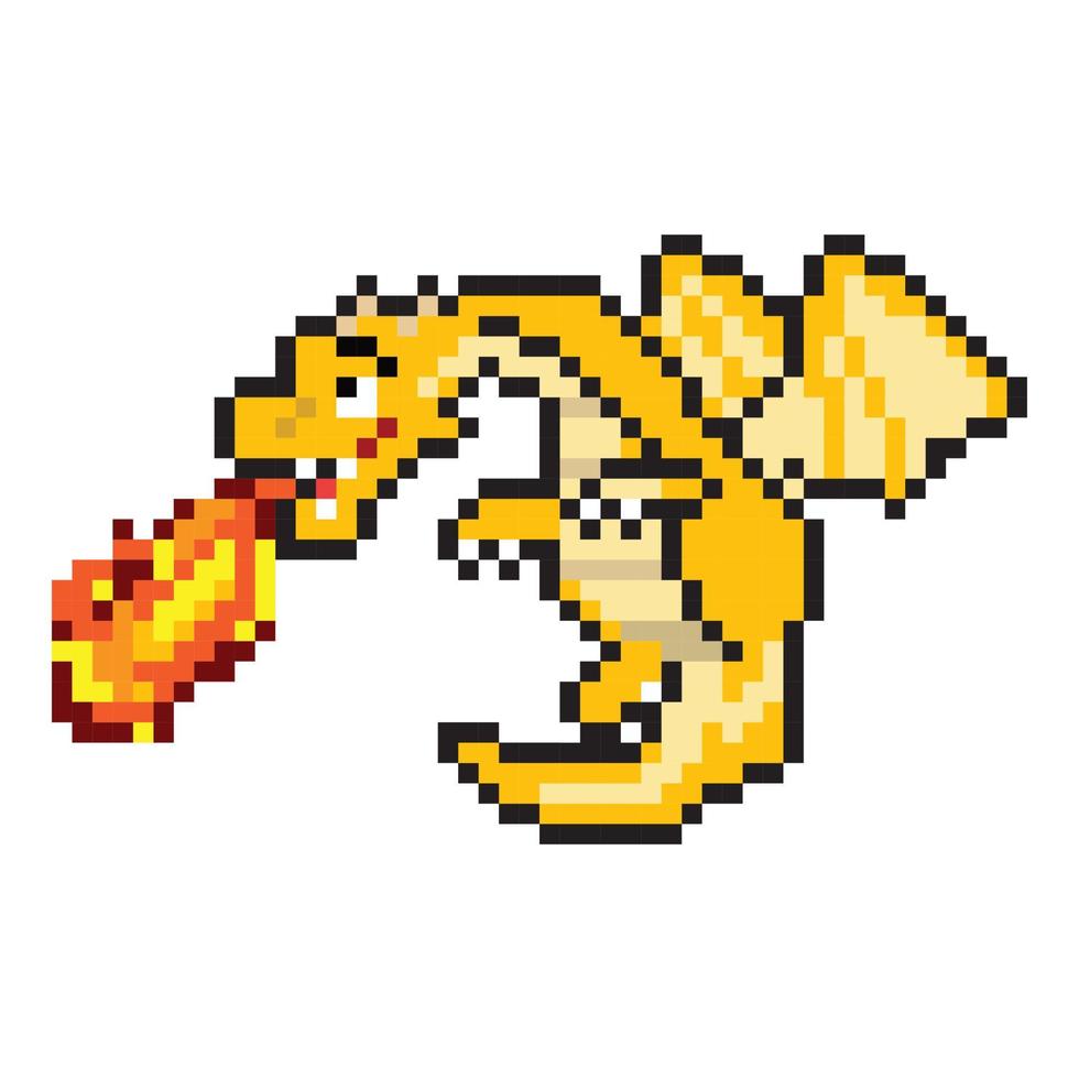 Pixel art flying dragon, dragon pixel illustration, Vector cartoon monster pixel design