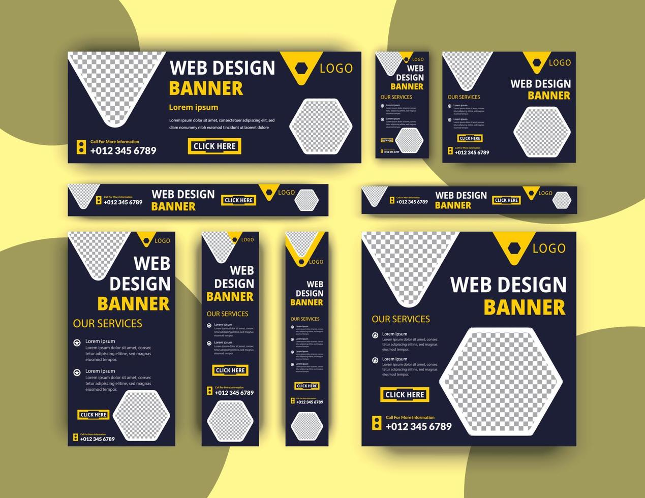 set of web banners Layout. Vertical, horizontal and square template. vector