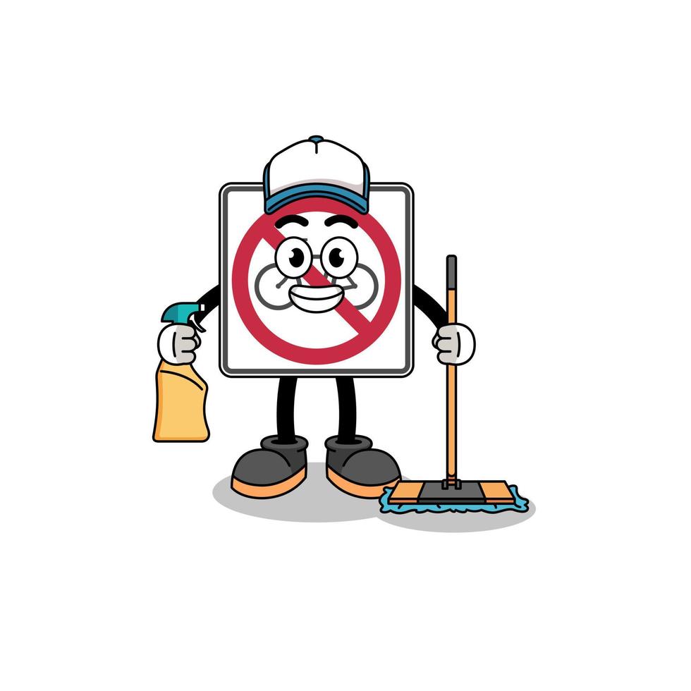 Character mascot of no bicycles road sign as a cleaning services vector