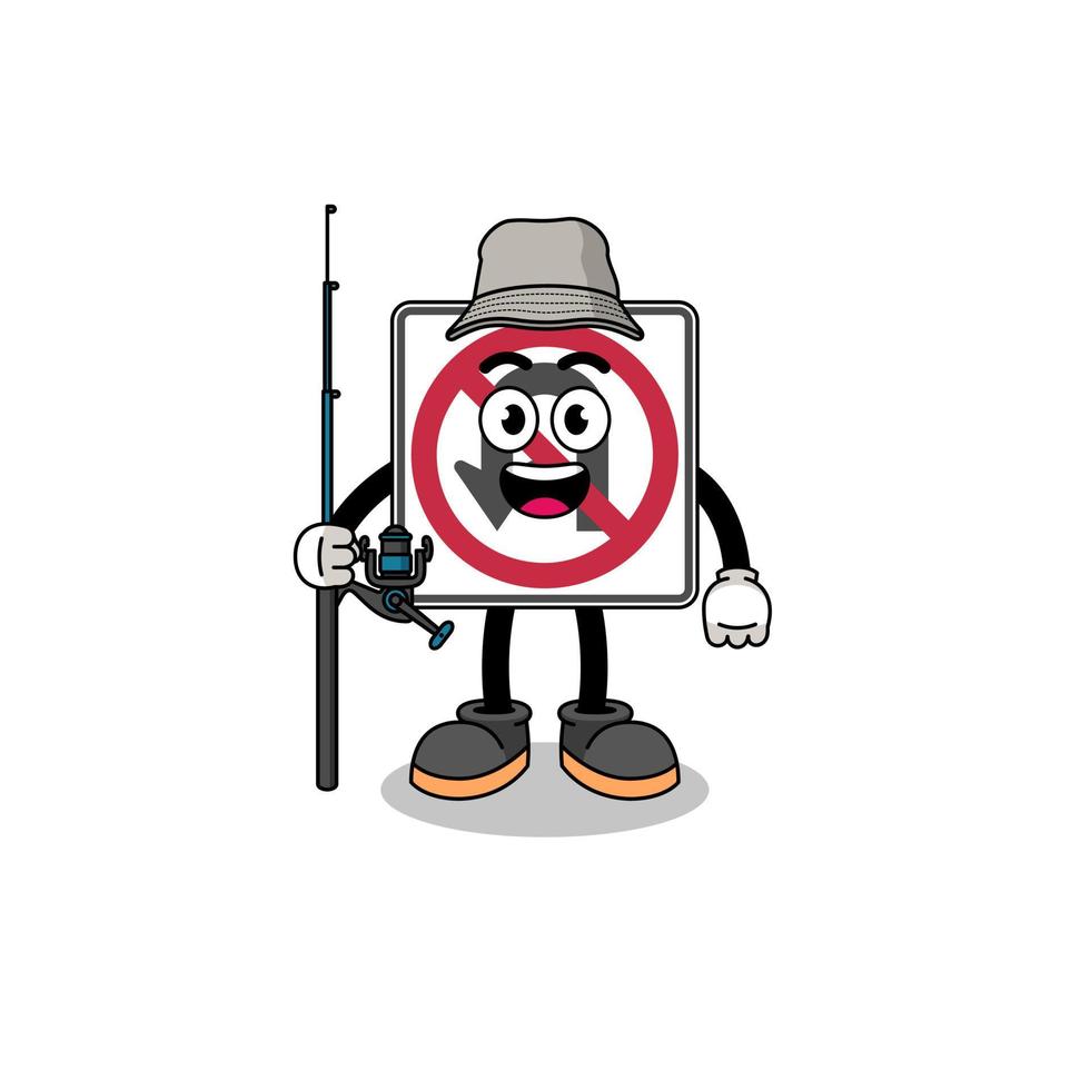 Mascot Illustration of no U turn road sign fisherman vector