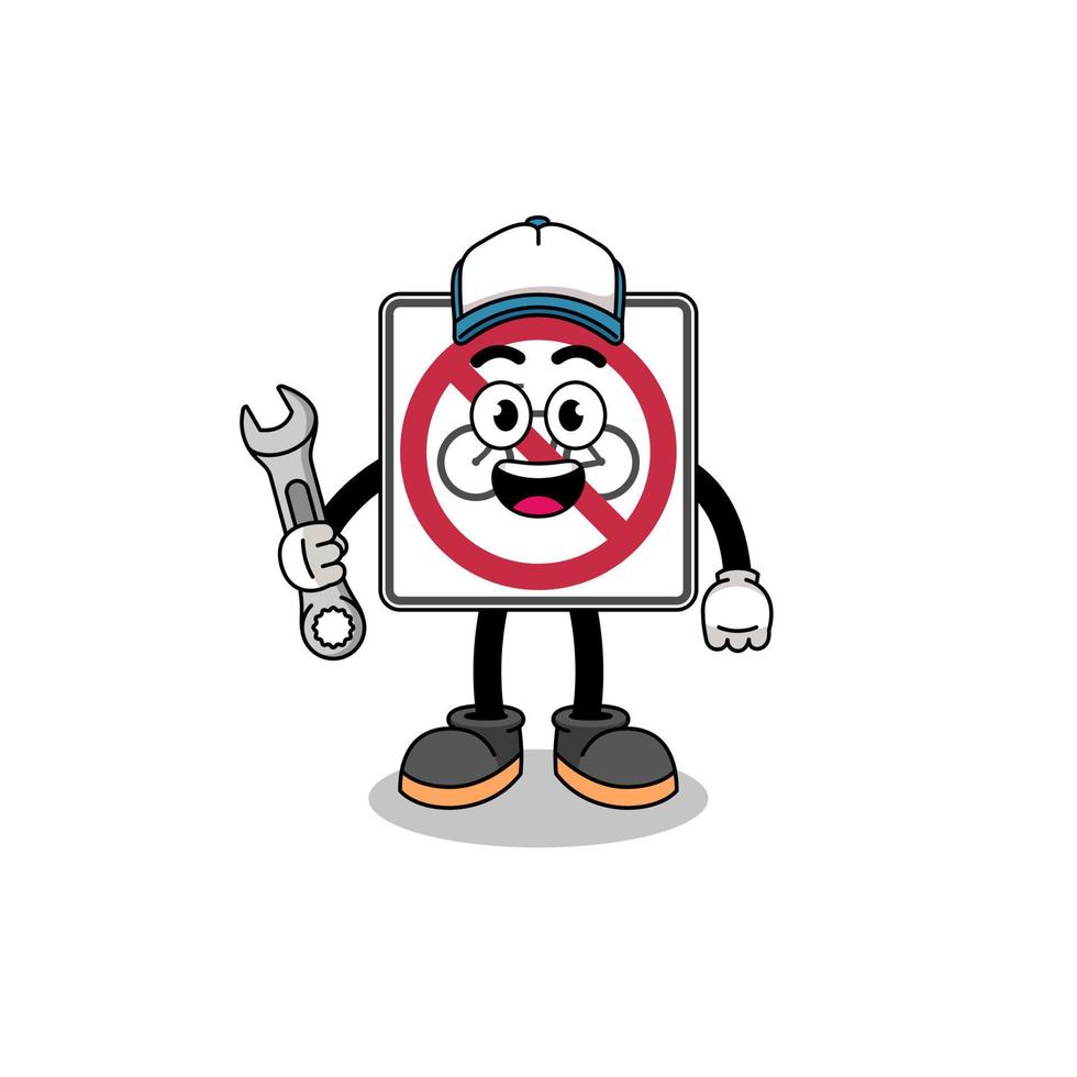 no bicycles road sign illustration cartoon as a mechanic vector