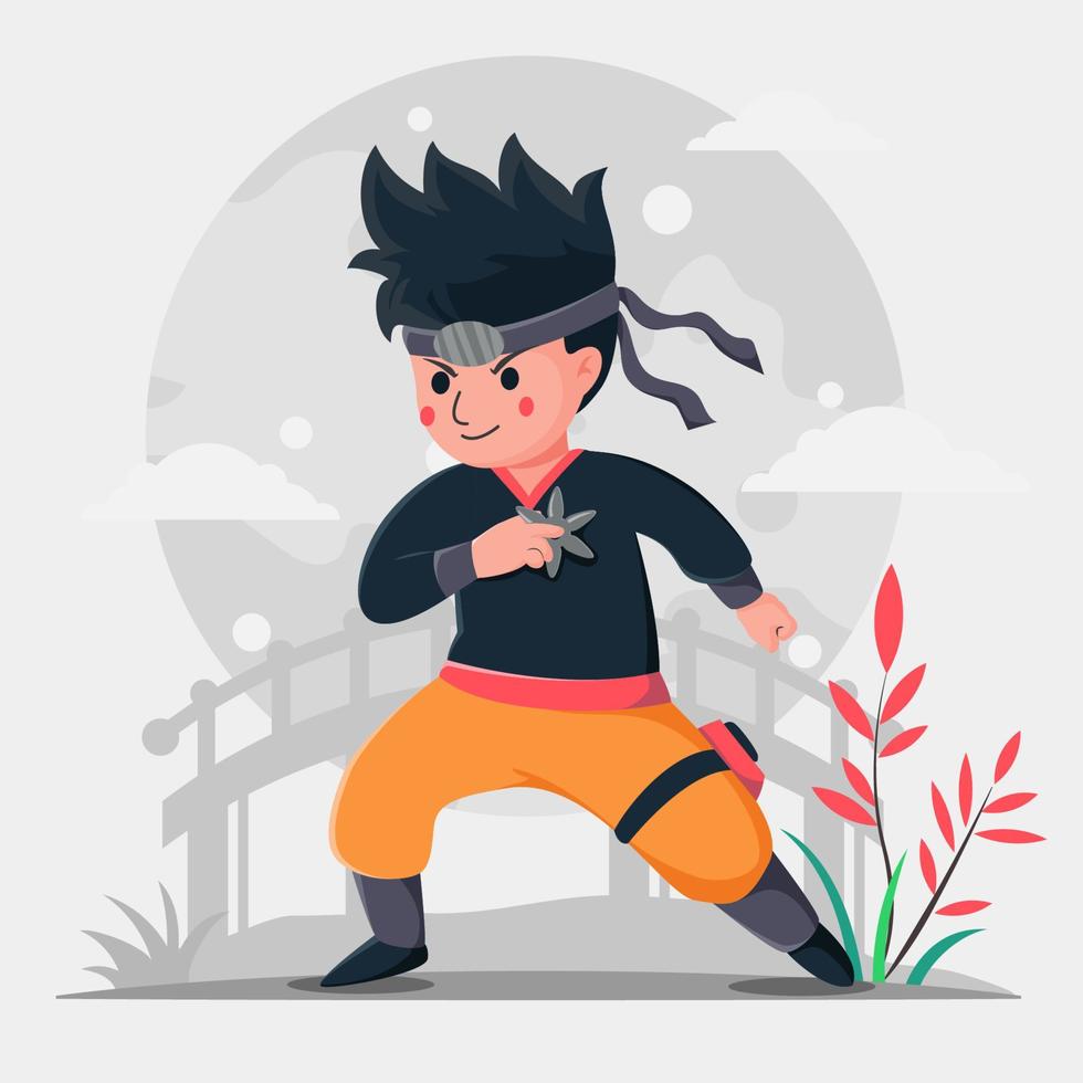 ninja chico dibujos animados concepto vector