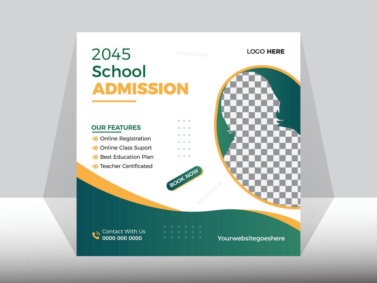 School admission social media post template,  education school web banner. vector