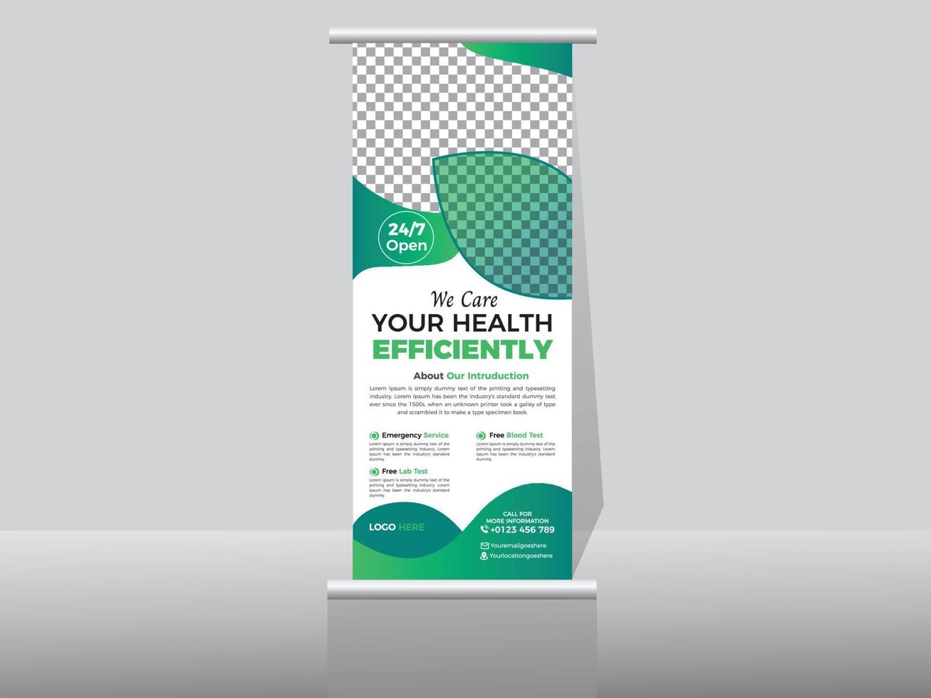 Elegant medical health care rollup banner template, Design. vector