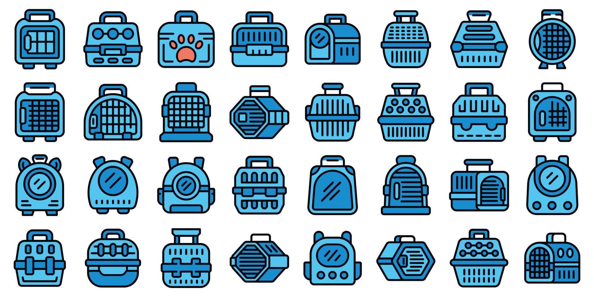 Cat carrier icons set vector color flat