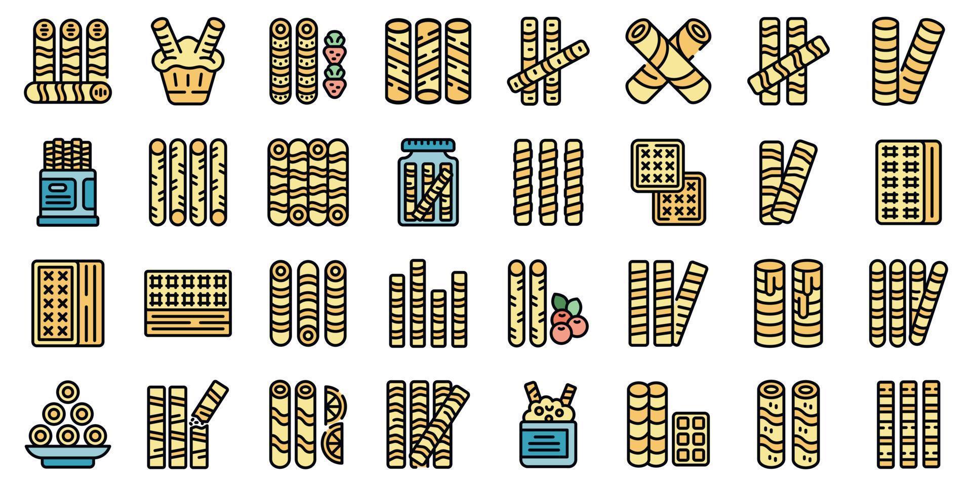 Wafer rolls icons set vector color flat