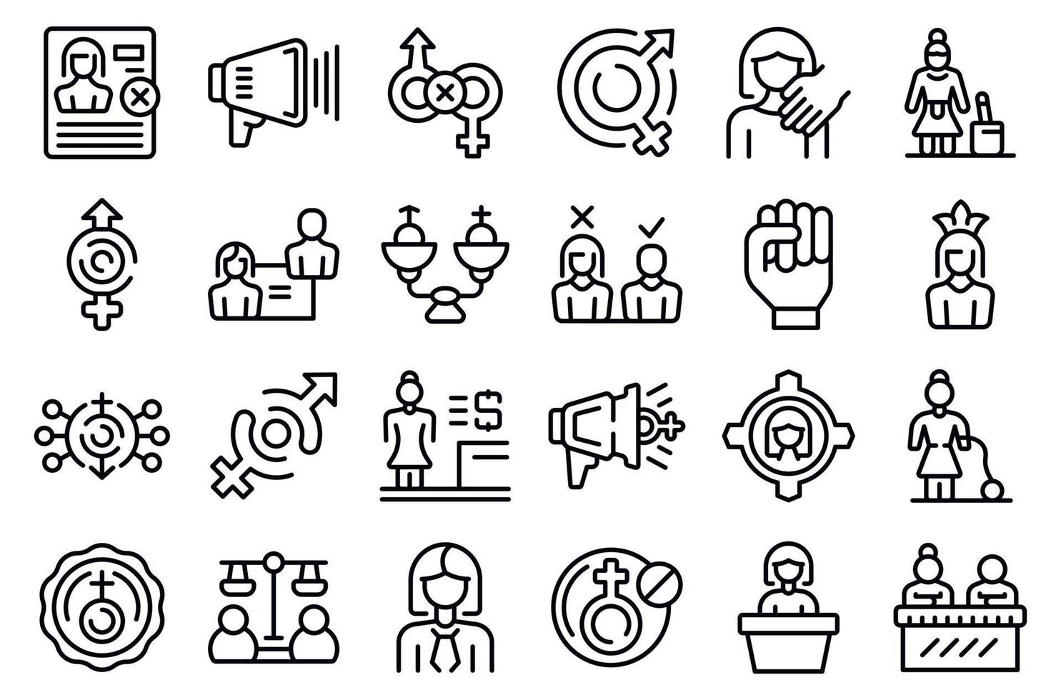 Gender discrimination icons set outline vector. Work violence vector