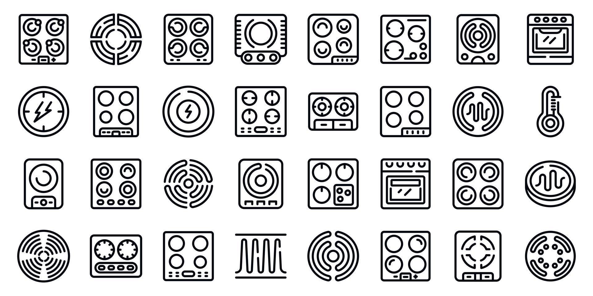 Induction cooker icons set outline vector. Cooking house vector