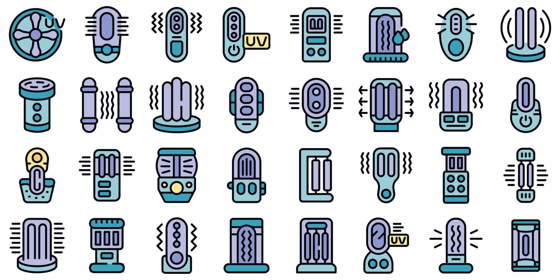 Ultraviolet portable sterilizer icons set vector color flat