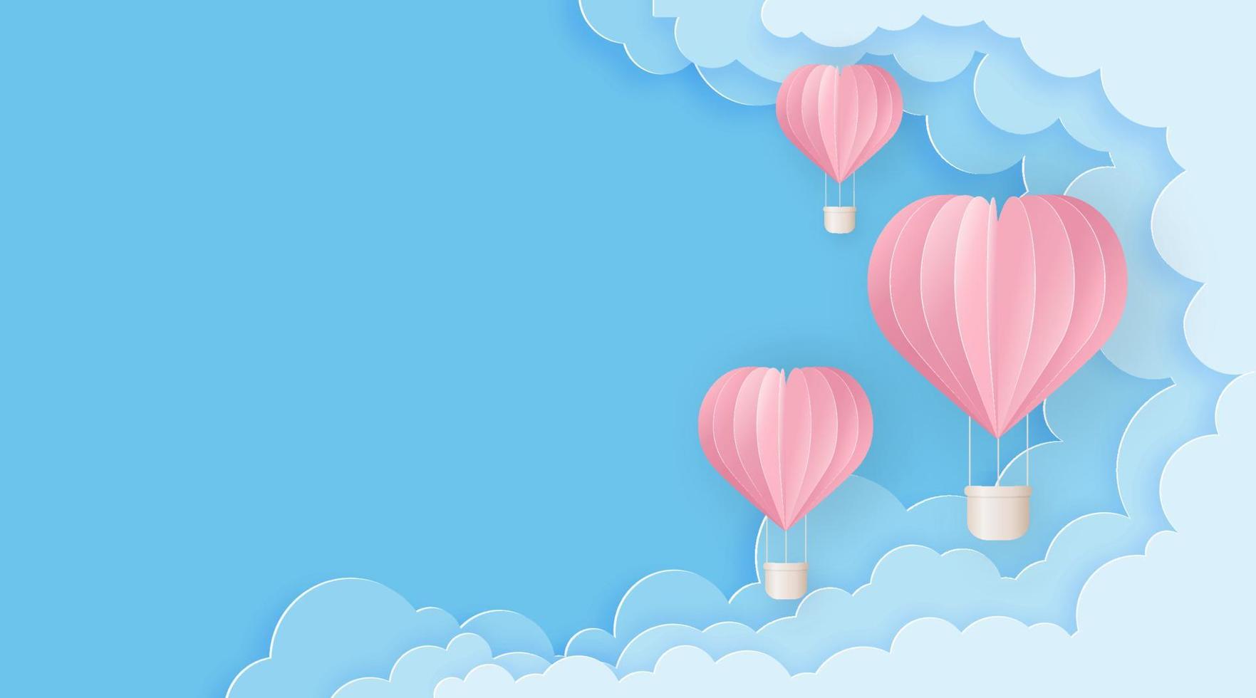 Pink balloons on the blue cloudy sky. vector