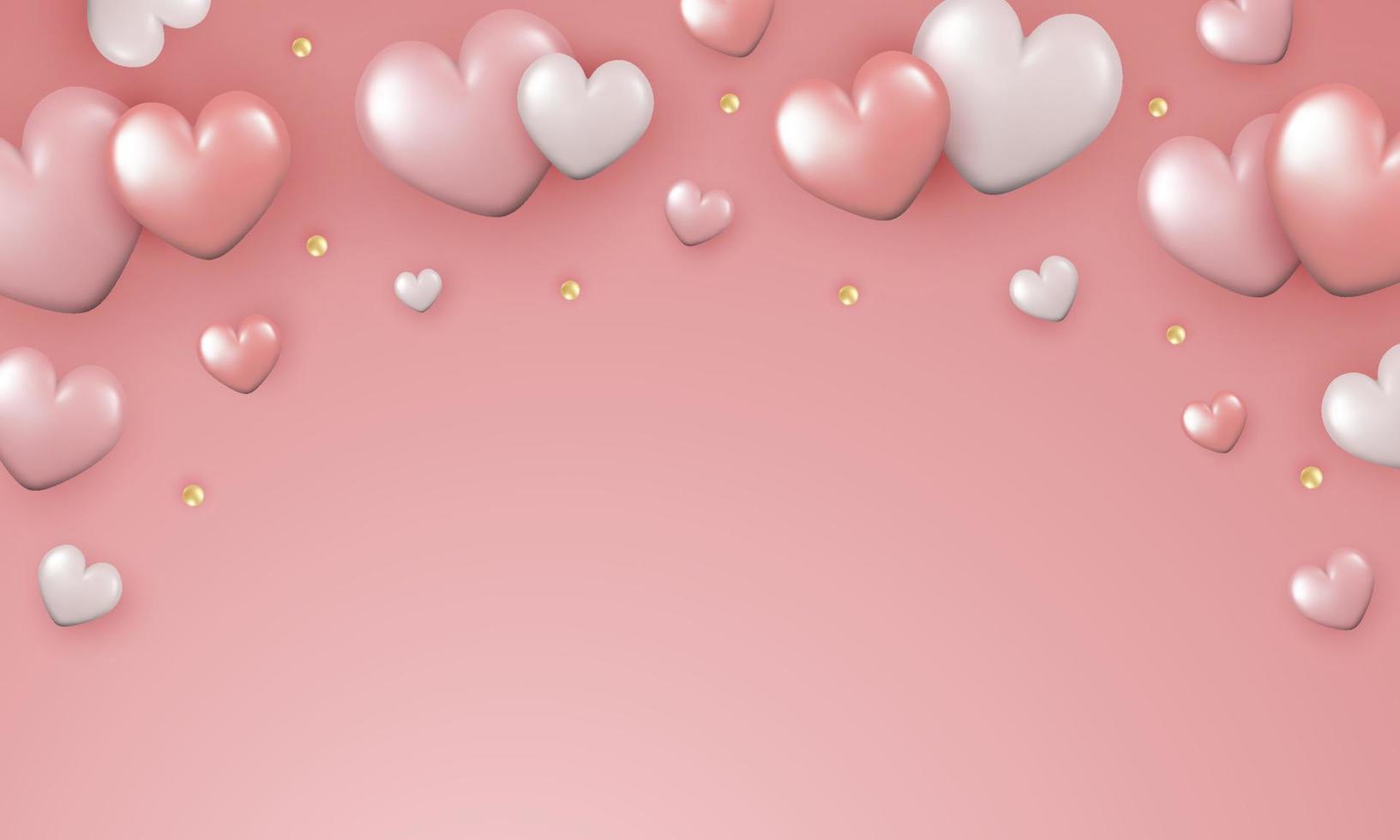 Greeting card for Valentine's Day, Mother's Day, Women's Day, Wedding. 3d realistic shiny hearts on a pink background. vector