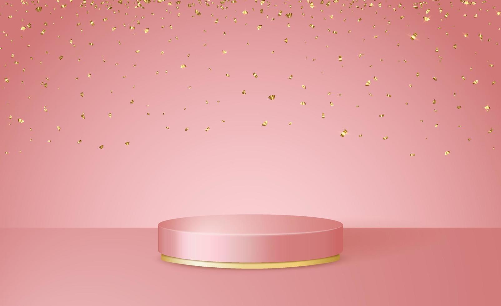 Happy Valentine's Day 3d scene with pink and gold podium platform and confetti. vector