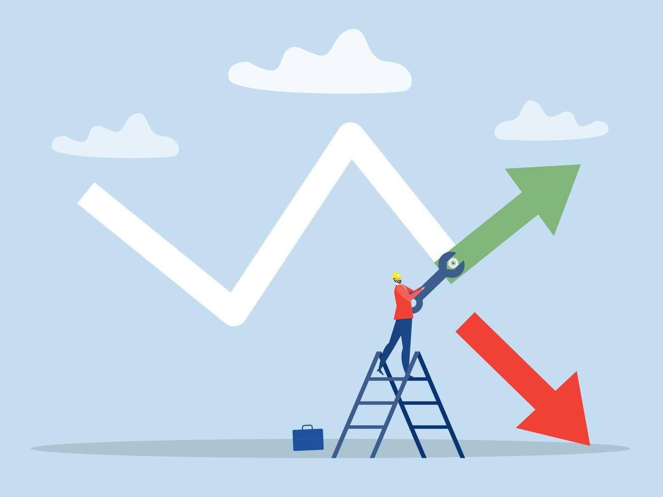 businessman fixing decreasing financial graph with tool wrench stop loss Minimize losses for profit concept vector