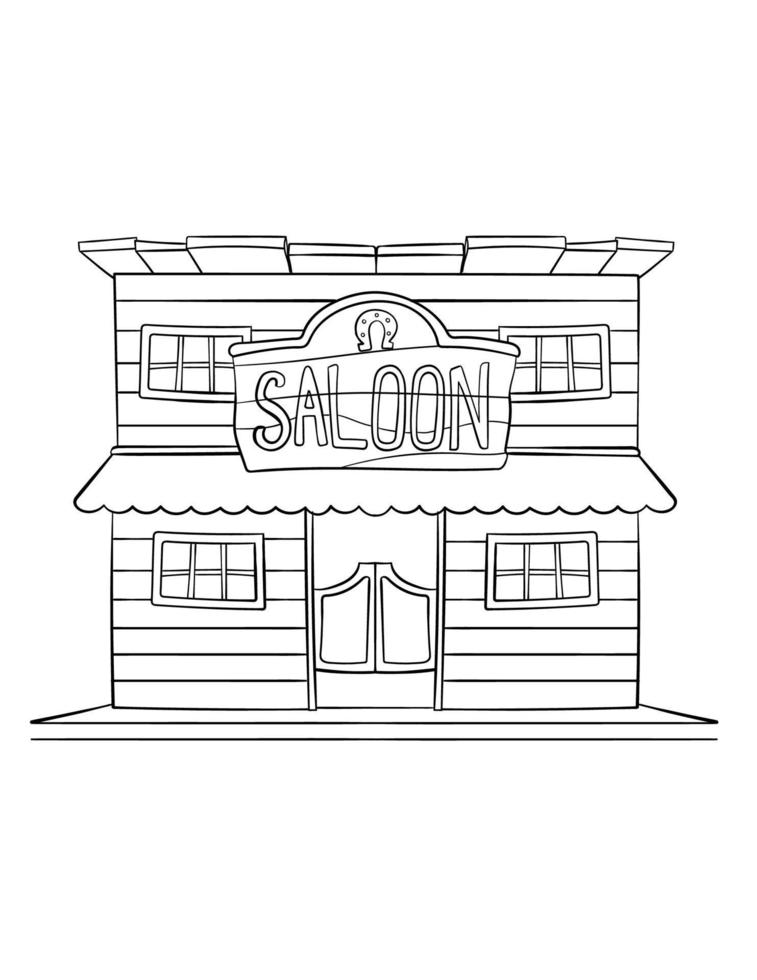 Cowboy Saloon Isolated Coloring Page for Kids vector