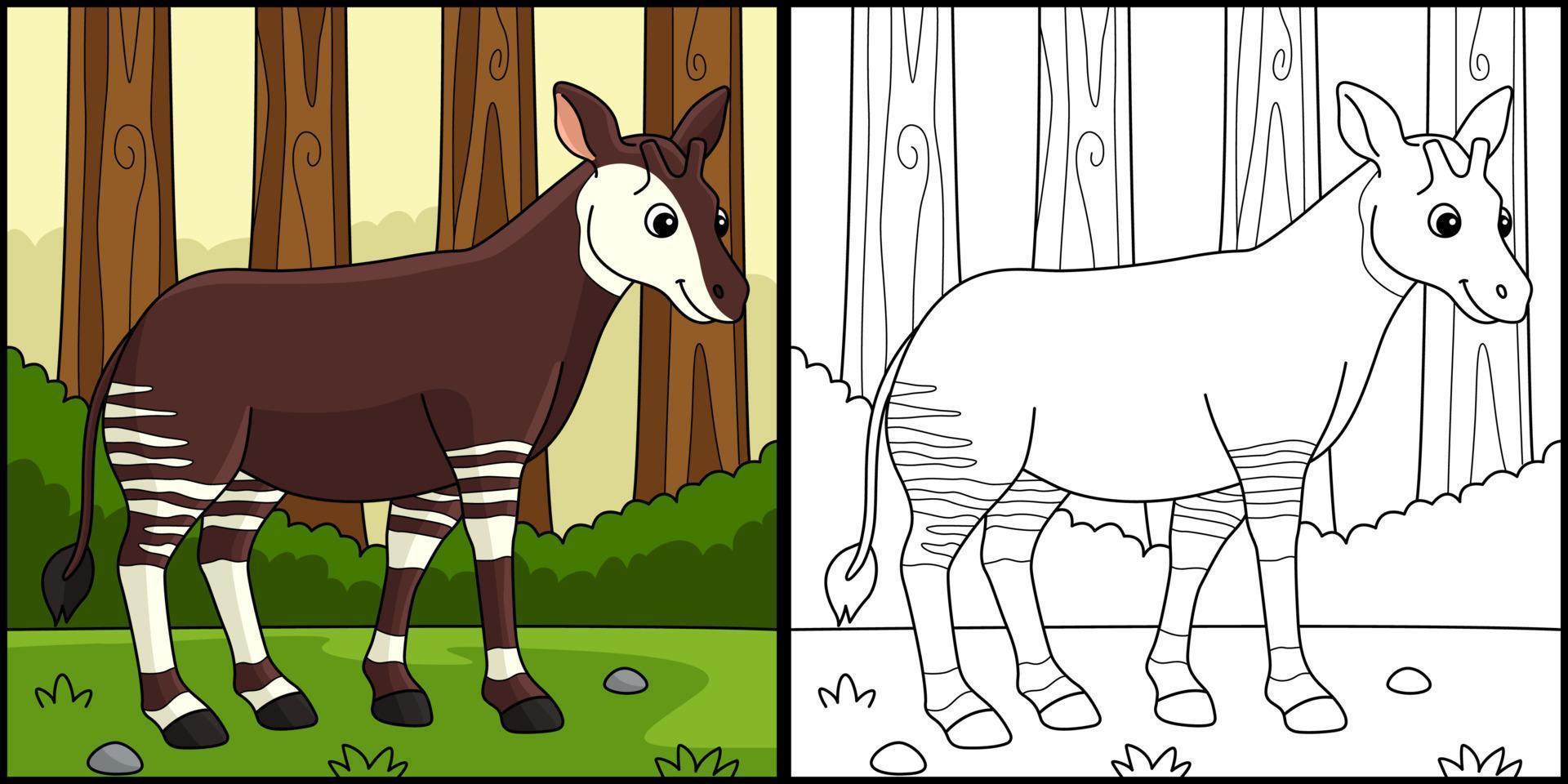 Okapi Animal Coloring Page Colored Illustration vector