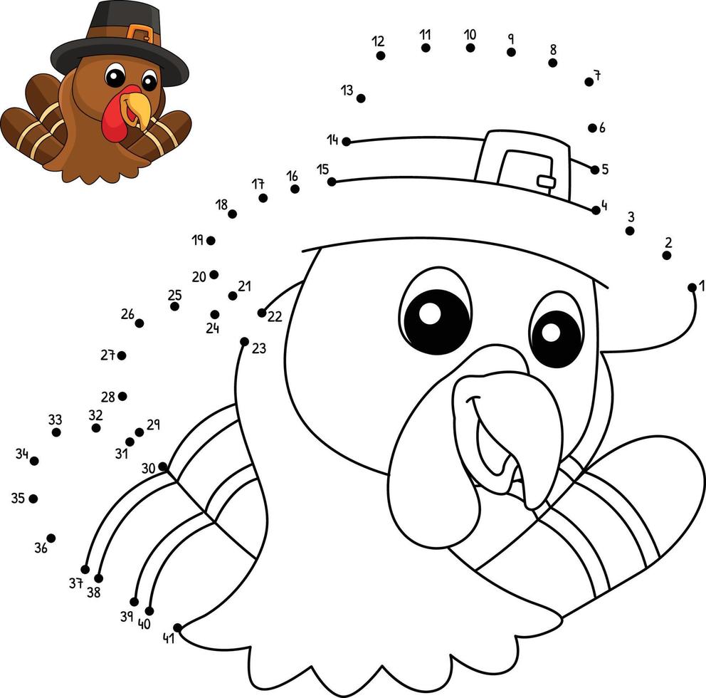 Dot To Dot Thanksgiving Turkey Head Hat Isolated Coloring vector