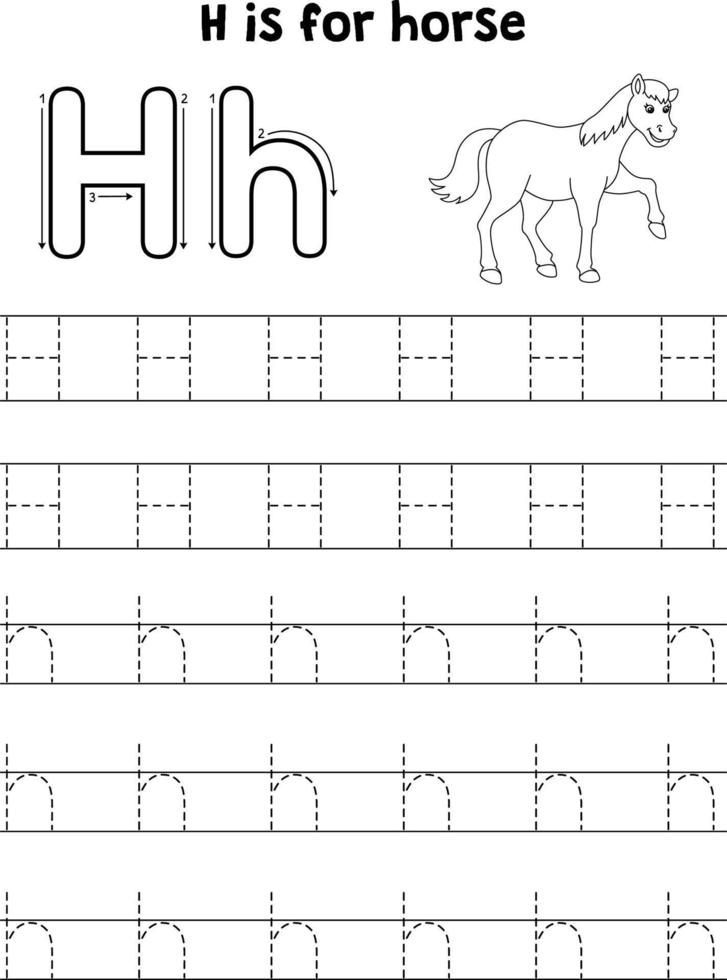 Walking Horse Animal Tracing Letter ABC Coloring H vector
