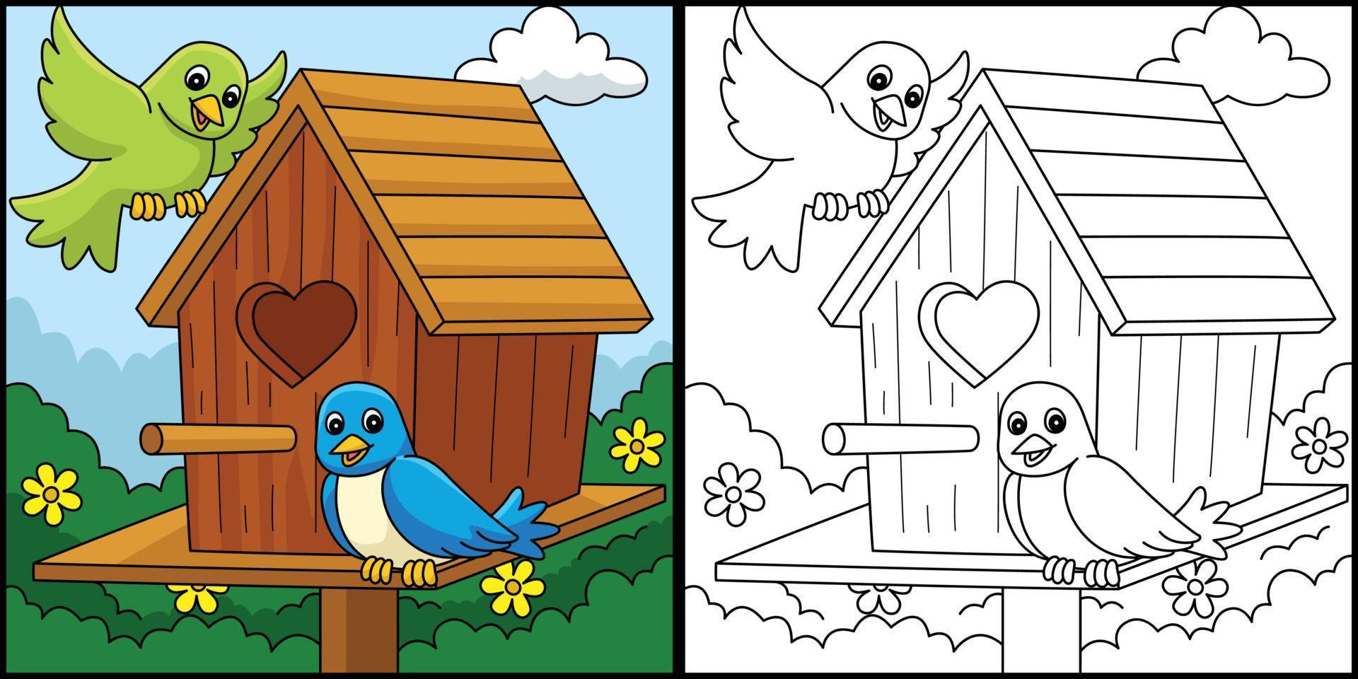 Spring Birdhouse Coloring Page Illustration vector