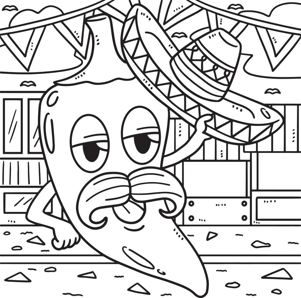 Cinco de Mayo Jalapeno Tipping Sombrero Coloring vector