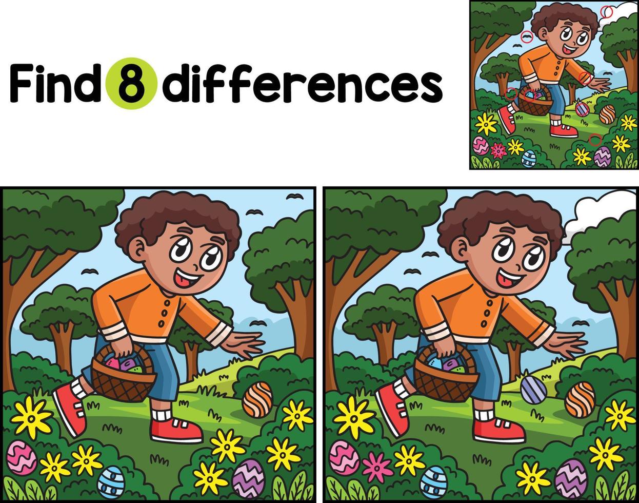 Boy Searching for Easter Egg Find The Differences vector