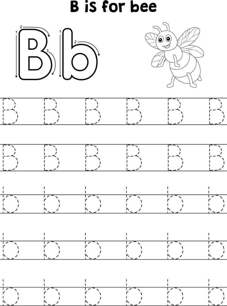 Bee Animal Tracing Letter ABC Coloring Page B vector