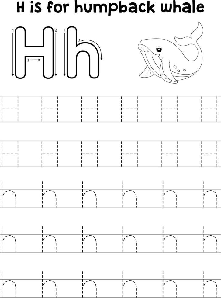 Humpback Whale Tracing Letter ABC Coloring H vector